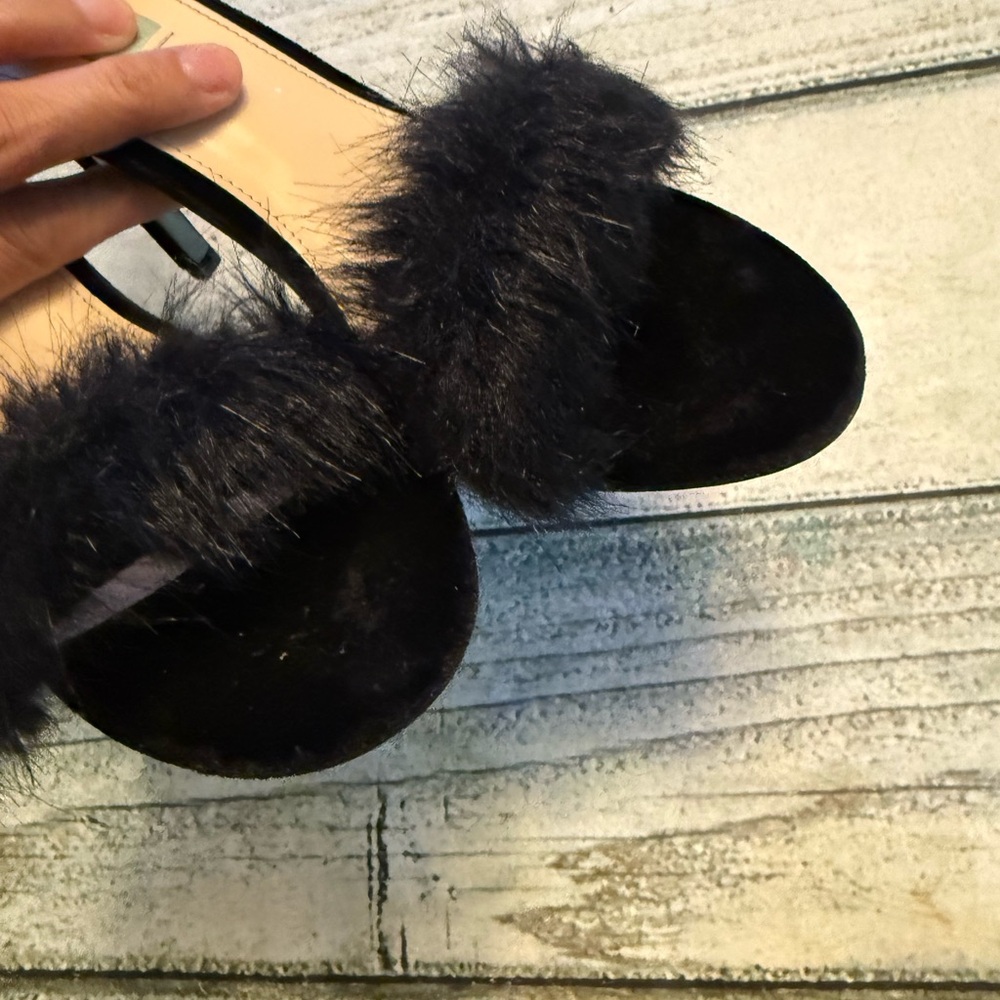 Betsy Johnson cocktail formal black velvet faux fur open toe high heels. 8.5 - Picture 9 of 10